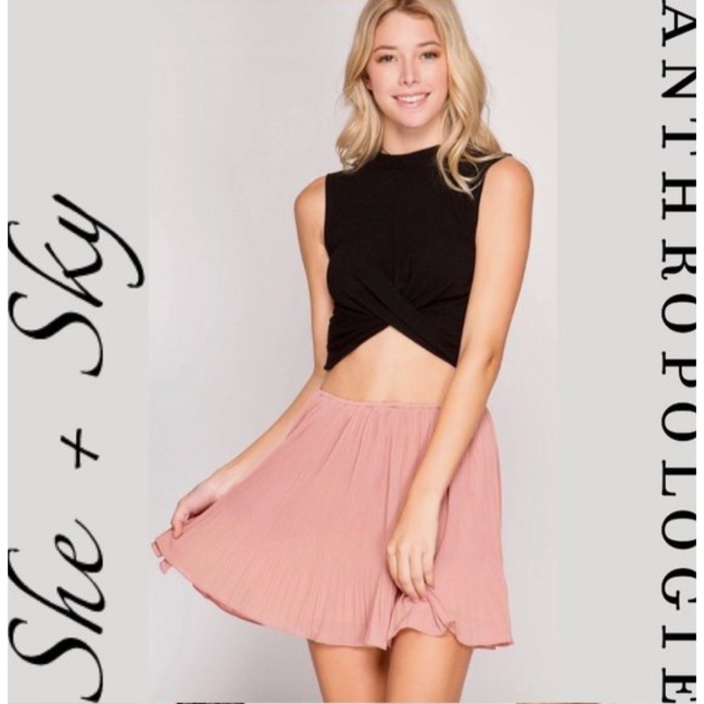 She + Sky Anthropologie Balletcore Pink Micro Pleated Silk Blend Mini Skirt Sz S
